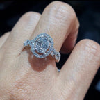 Classic Oval Round Halo Paved Diamond Ring 18K