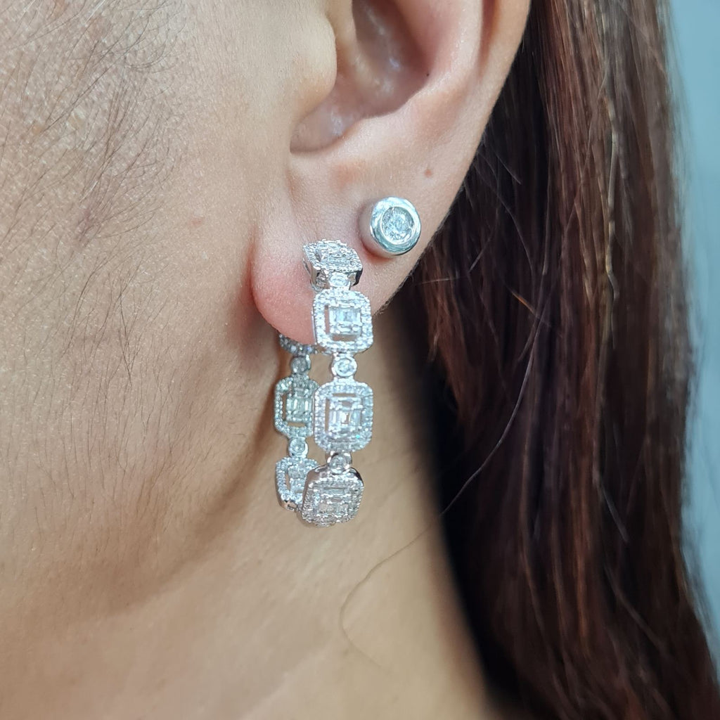 XX Classic Emerald Baguette Creole Diamond Earrings 14K