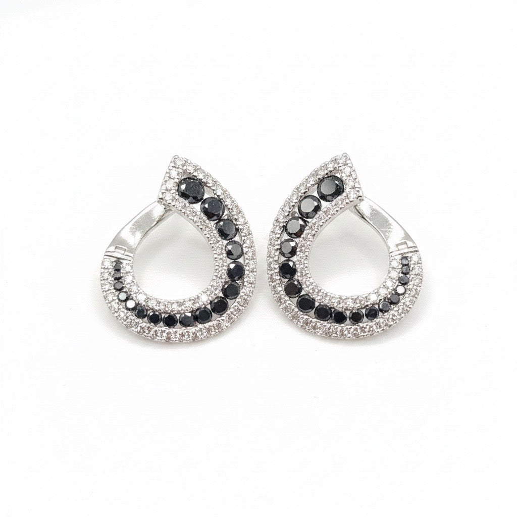 Fancy Black Diamond Hoop Diamond Earrings 14K