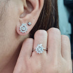 Cluster Round Floral Diamond Jewelry Set 18K