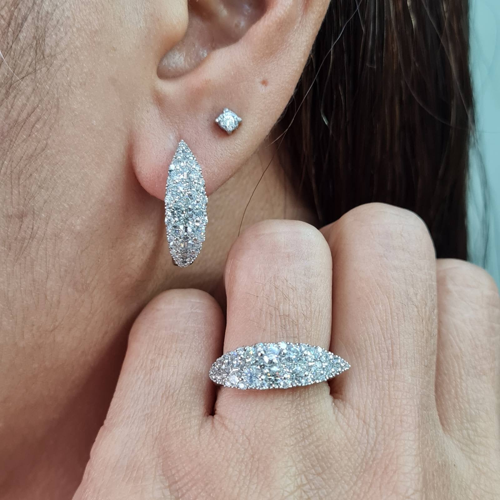 Classic Hoop Leaf Diamond Jewelry Set 14K
