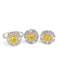 Rare Fancy Yellow Colored Diamonds Cushion Halo Baguette Diamond Jewelry Set 14K