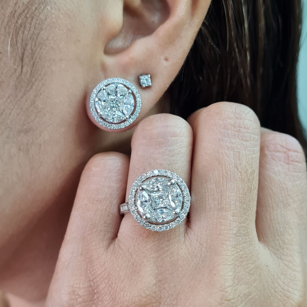 10ct Face Classic Round Invisible Setting Statement Diamond Jewelry Set 18K