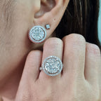Classic Round 10ct Face Invisible Setting Statement Diamond Jewelry Set 18K