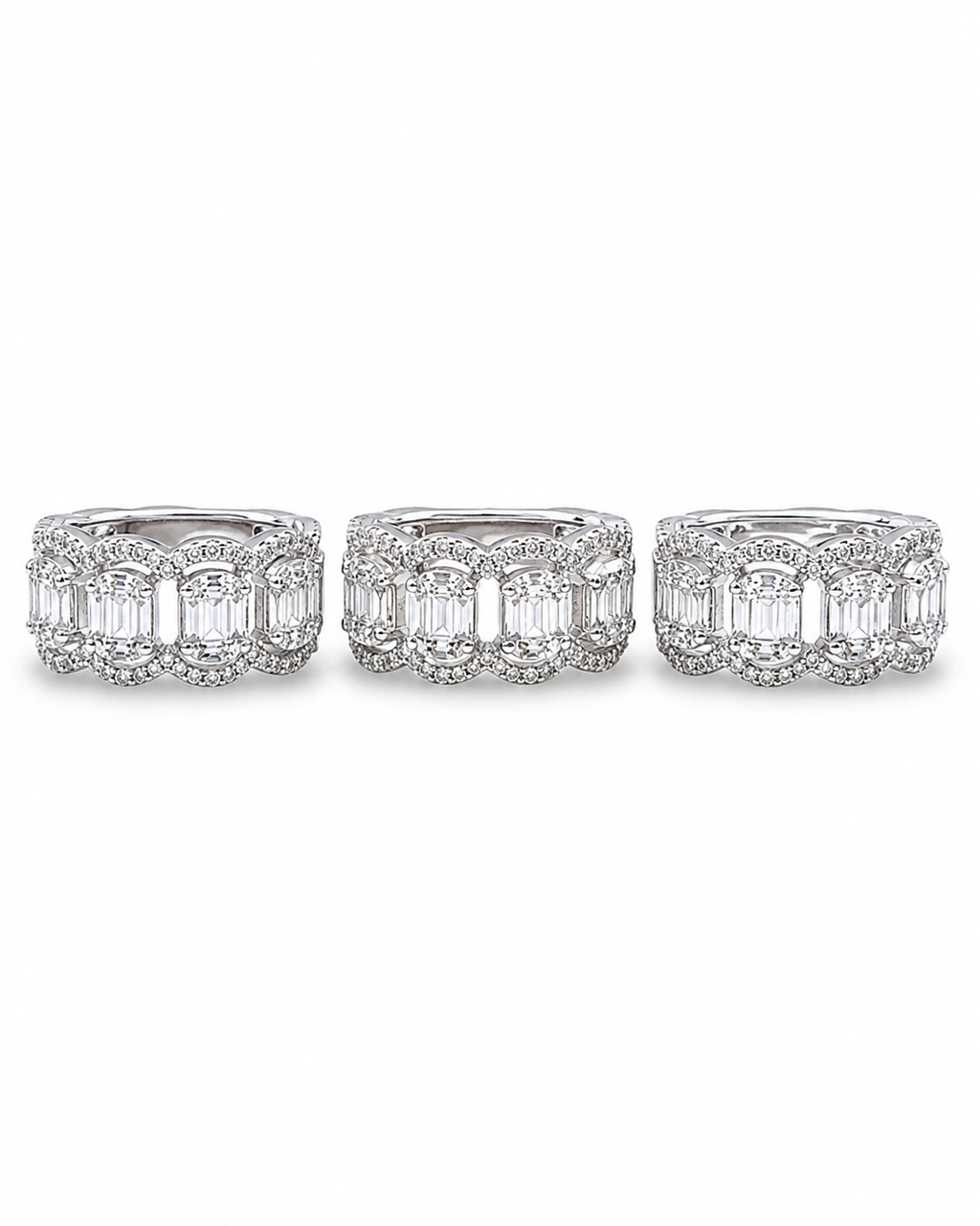 Classic Hoop Oval Baguette Half Eternity Diamond Jewelry Set 14K