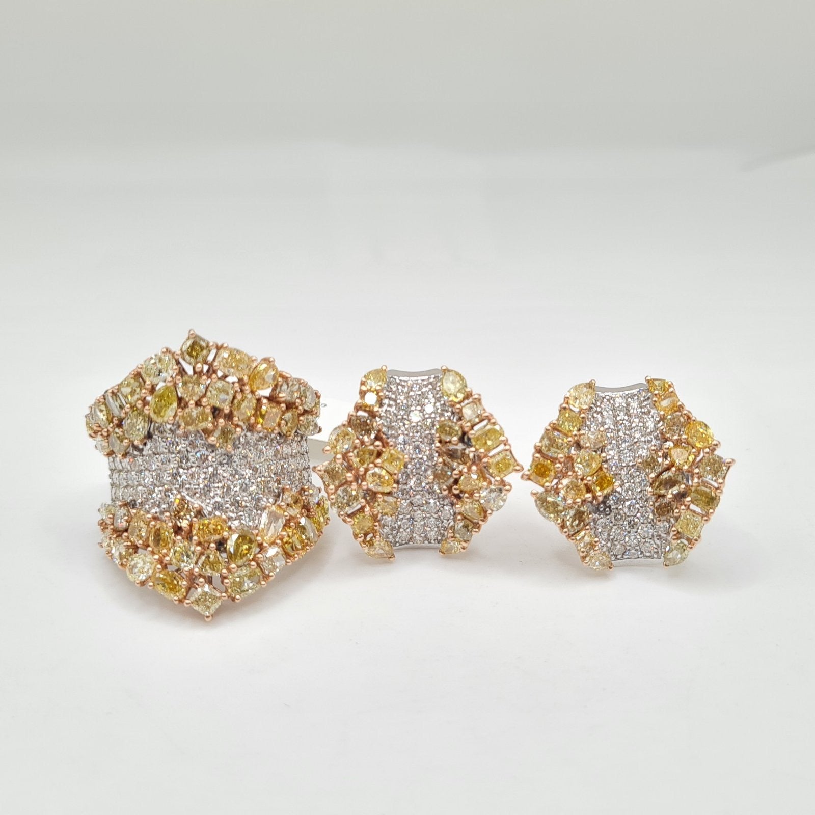Fancy Colored Diamond Cluster Statement Diamond Jewelry Set 14K