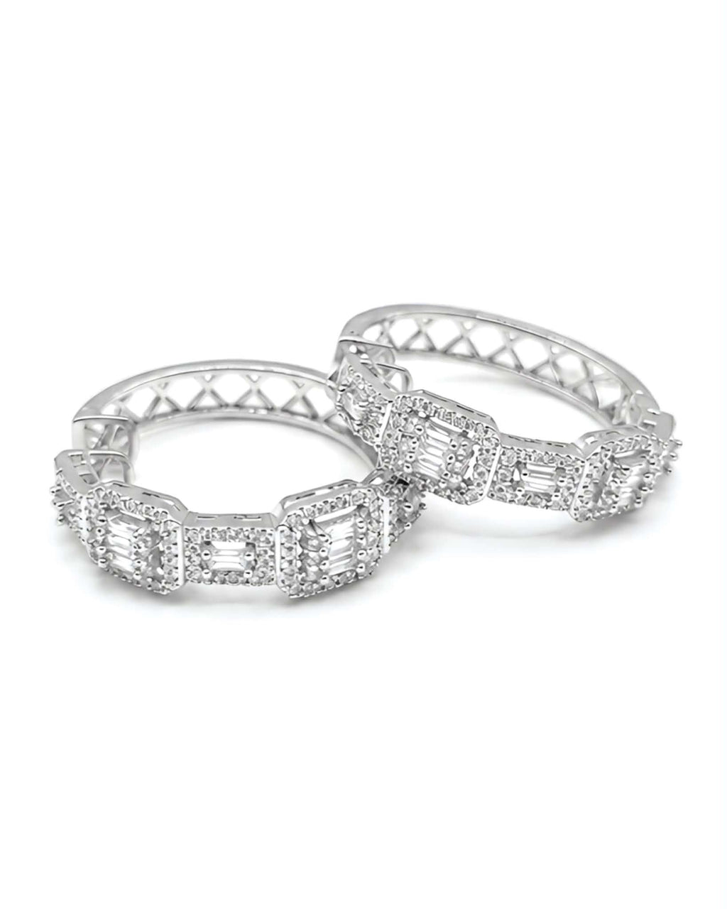Classic Emerald Baguette Hoop Diamond Earrings 14K