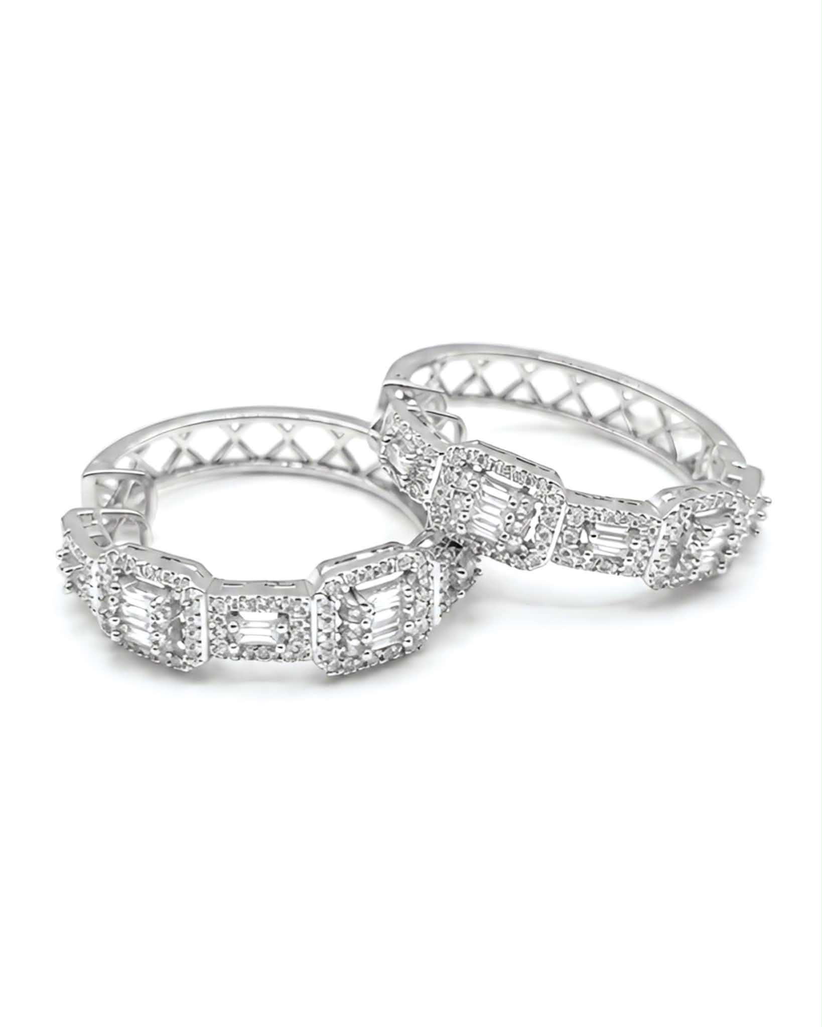 Classic Emerald Baguette Hoop Diamond Earrings 14K