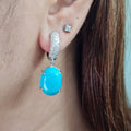 Turquoise Gemstone Dangle Hoop Diamond Earrings 14K