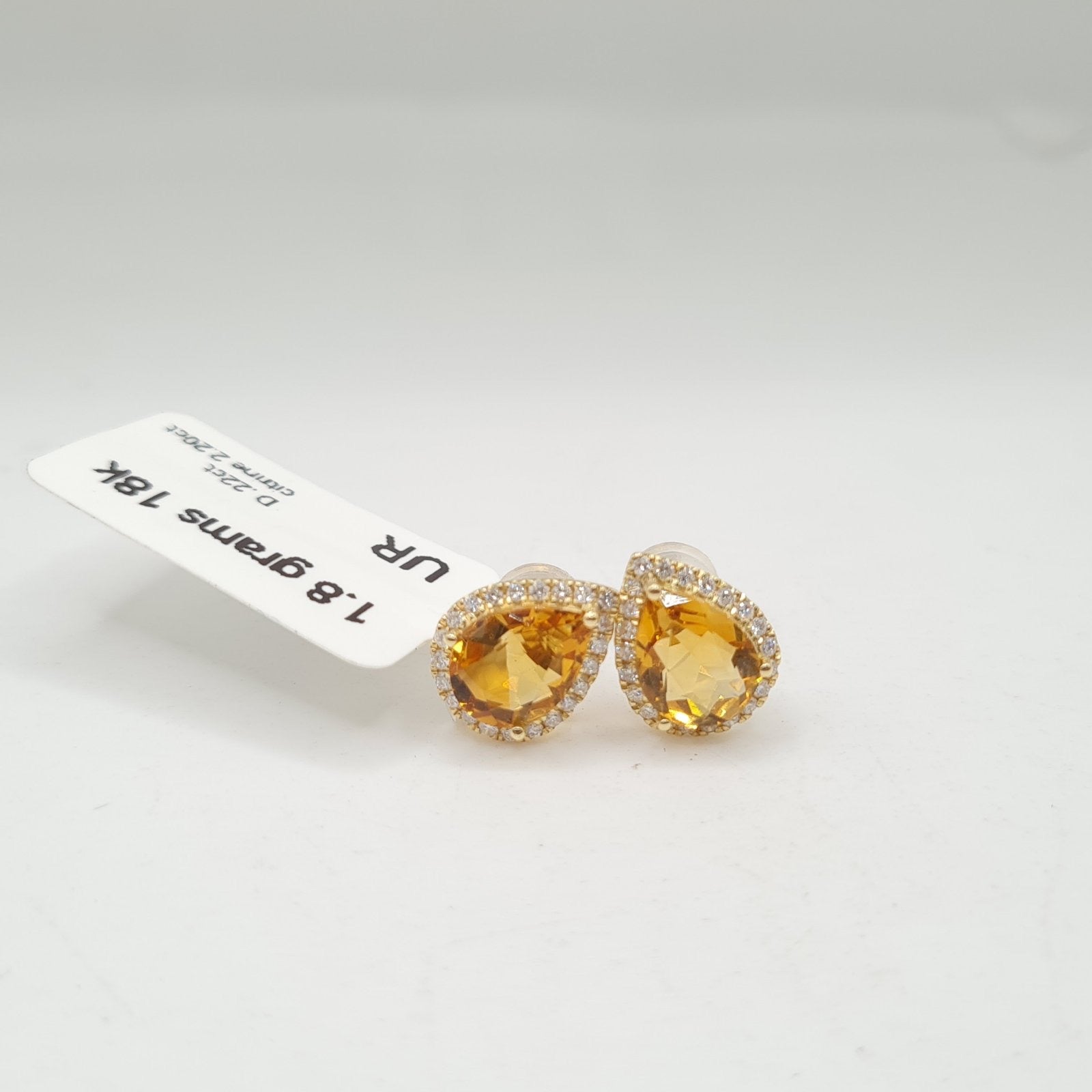Citrine Gemstones Pear Stud Diamond Earrings 18K