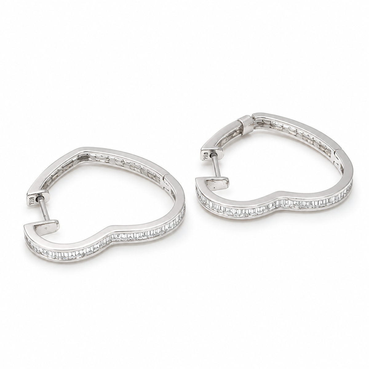 Classic Paperclip Heart Baguette Hoop Diamond Earrings 18K