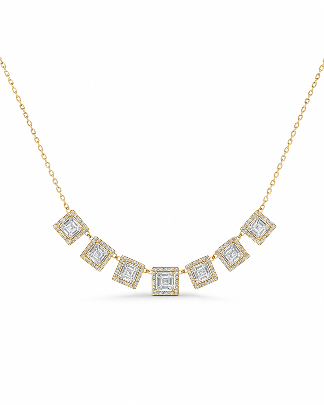 Classic Square Station Diamond Necklace 14K