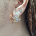 Golden Emerald Paved Overlap Diamond Earrings 14K