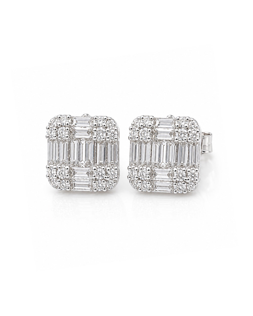 Classic Cushion Invisible Setting Stud Diamond Earrings 14K