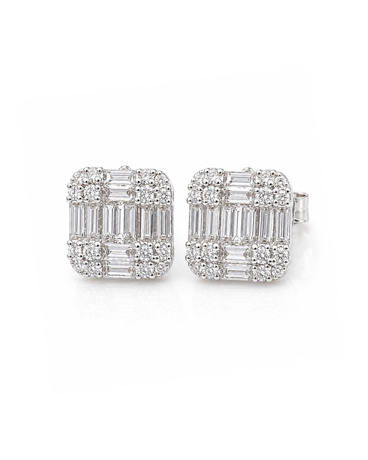 Classic Cushion Invisible Setting Stud Diamond Earrings 14K