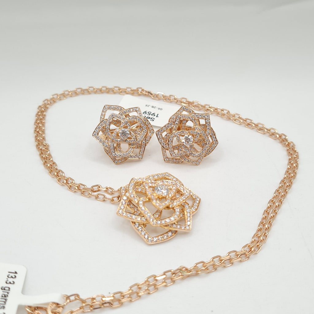 Golden Floral Paved Statement Diamond Jewelry Set 14K