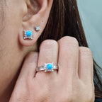 Turquoise Gemstones Round Diamond Jewelry Set 14K