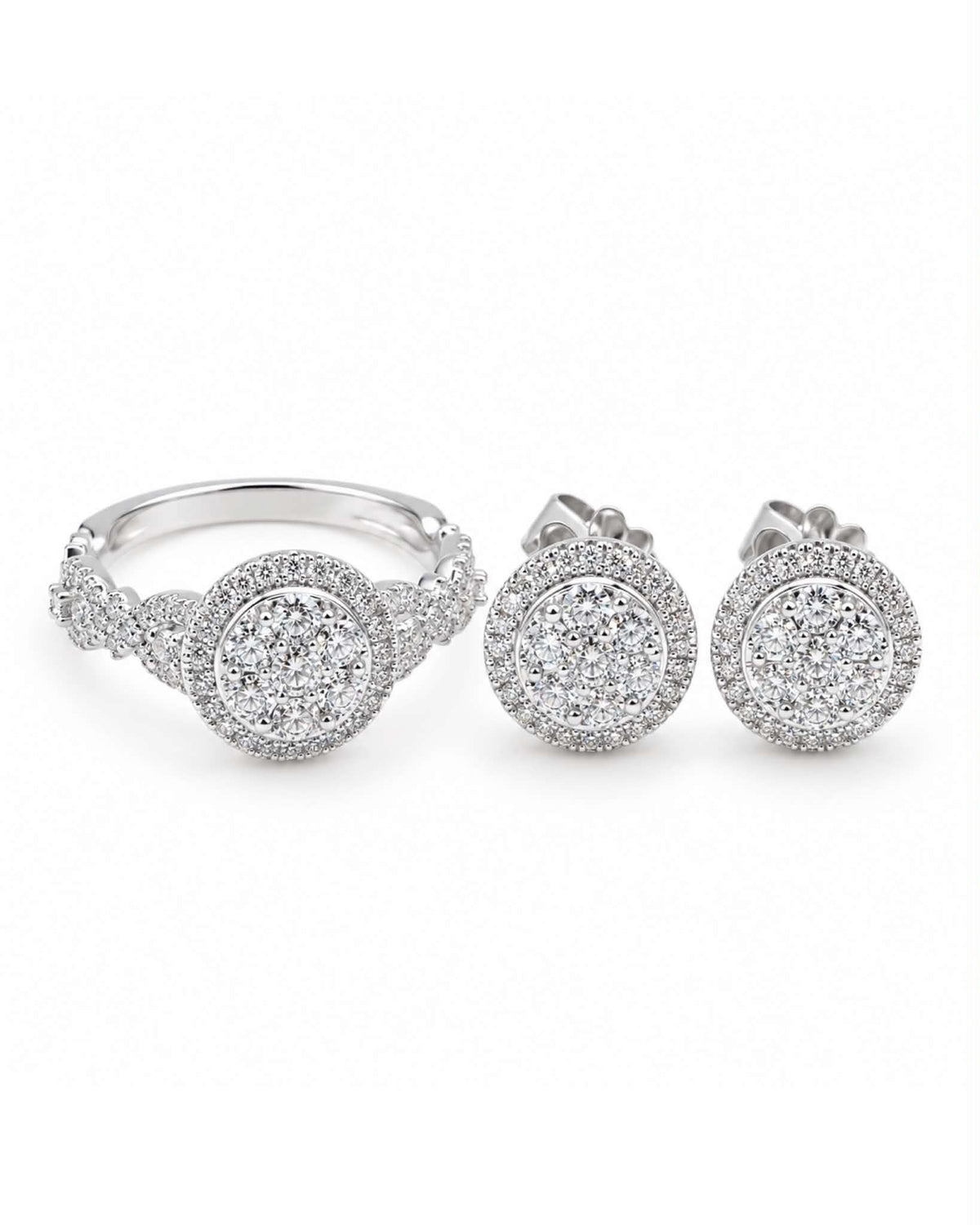 Classic Round Halo Stud Infinity Paved Diamond Jewelry Set 14K
