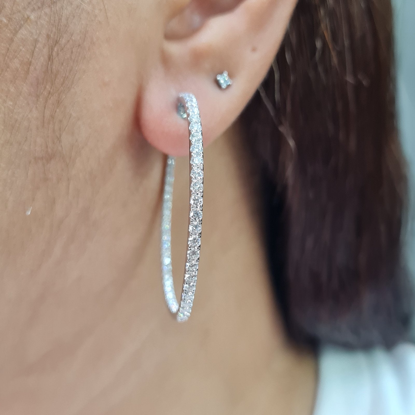 Classic Round Hoop Statement Diamond Earrings 14K