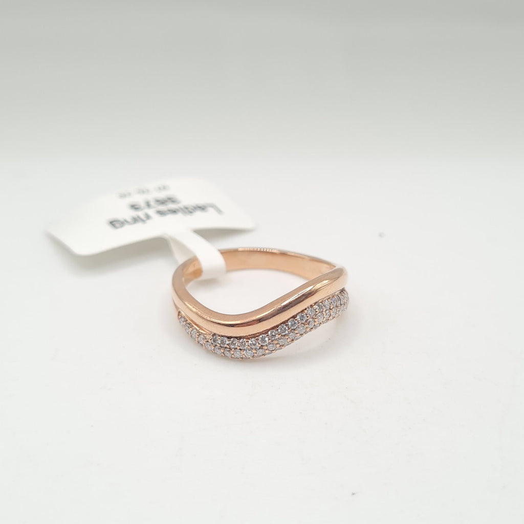 Rosegold Paved Wave Half Eternity Diamond Ring 18K