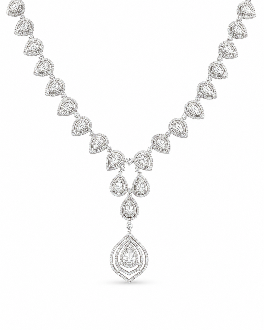 Classic Pear Treardrop Deco Statement Diamond Necklace 14K