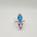 X Amethyst & Blue Topaz Gemstones Toi et Moi Diamond Ring 14K