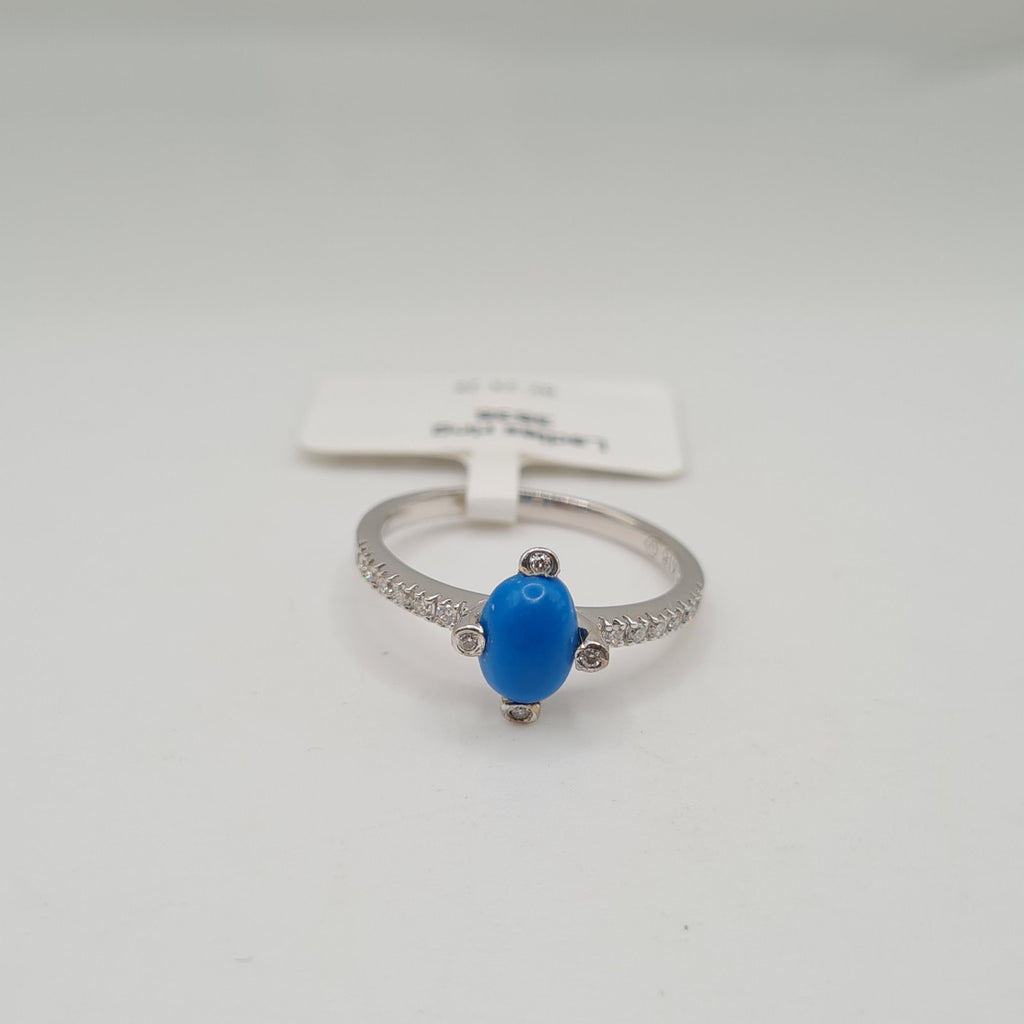 Turquoise Gemstones Oval Paved Diamond Ring 18K