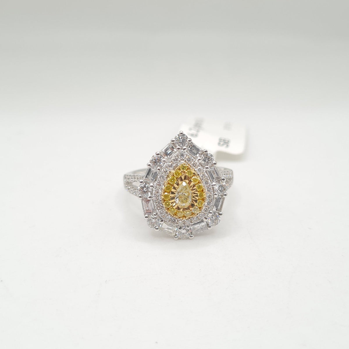 Pear Baguette Double Halo Paved Diamond Ring 18K