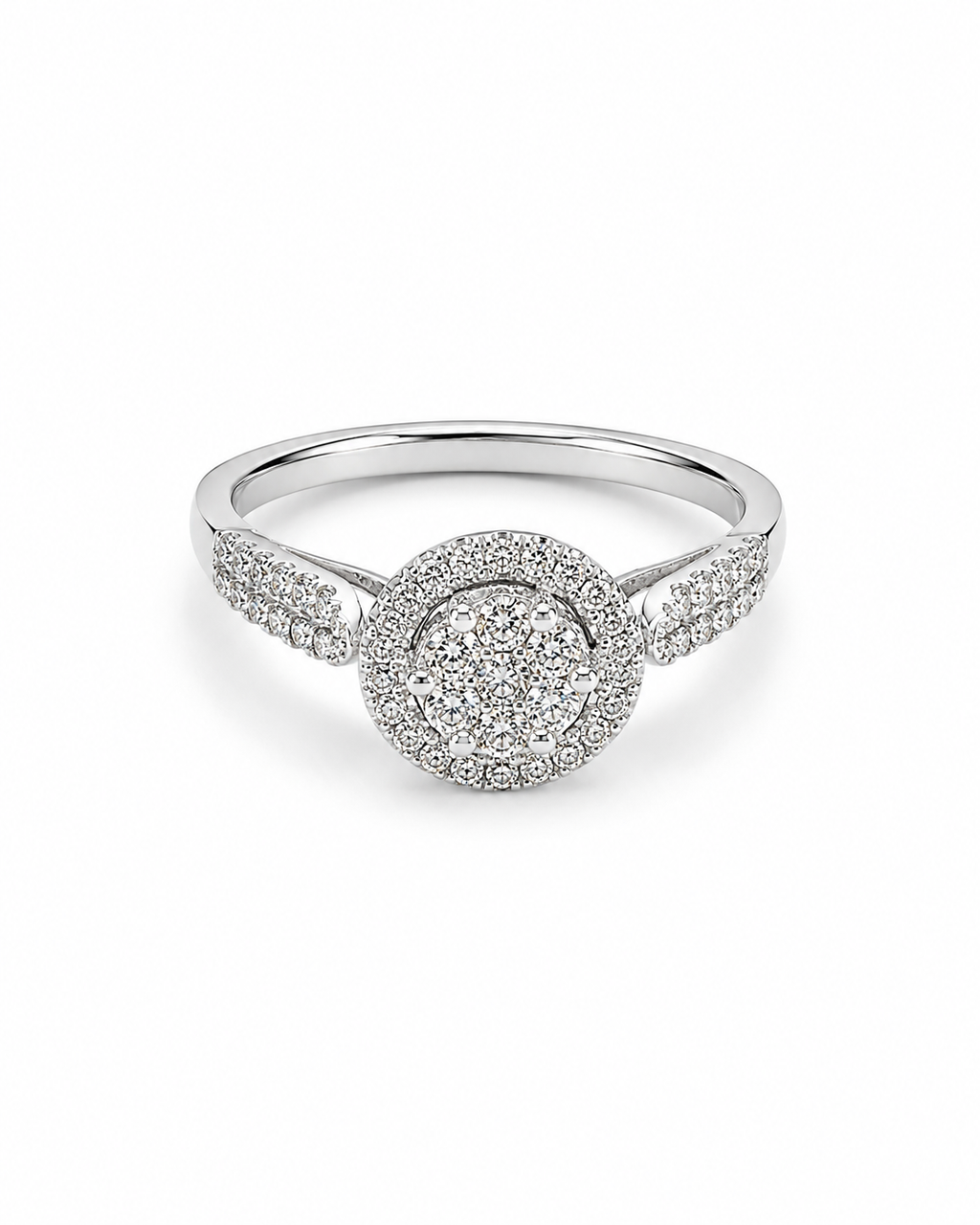 Classic Round Halo Paved Diamond Ring 18K