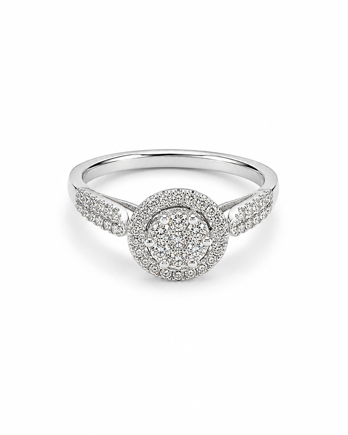 Classic Round Halo Paved Diamond Ring 18K
