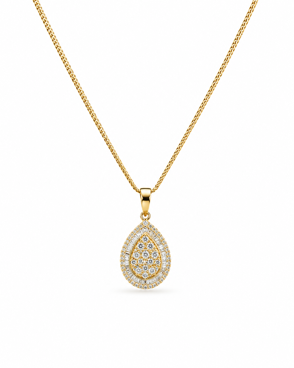 Classic Pear Pendant Golden Diamond Necklace 18K