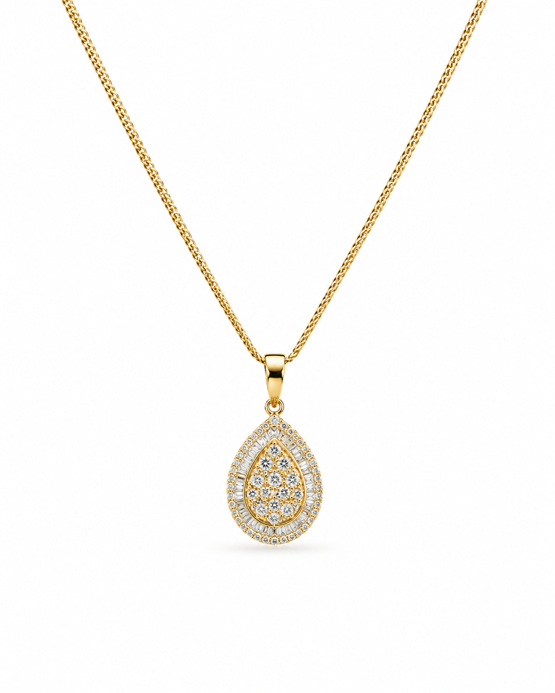 Classic Pear Pendant Golden Diamond Necklace 18K