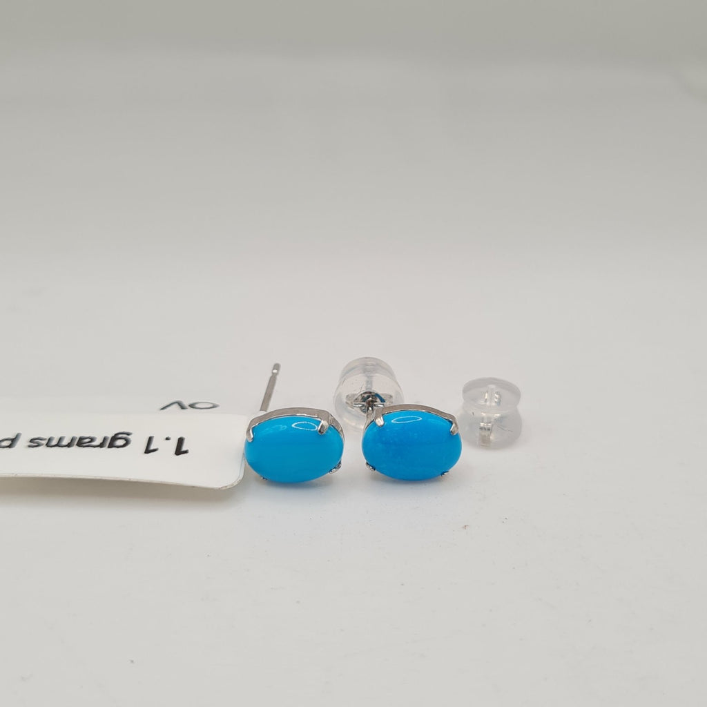Turquoise Gemstones Oval Stud Earrings Platinum