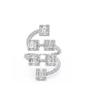 Classic Square Cluster Baguette Overlap Statement Diamond Ring 18K