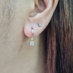 Classic Golden Round Hoop Dangling Diamond Earrings 14K
