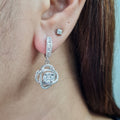 Round Knot Invisible Setting Dangling Diamond Earrings 14K