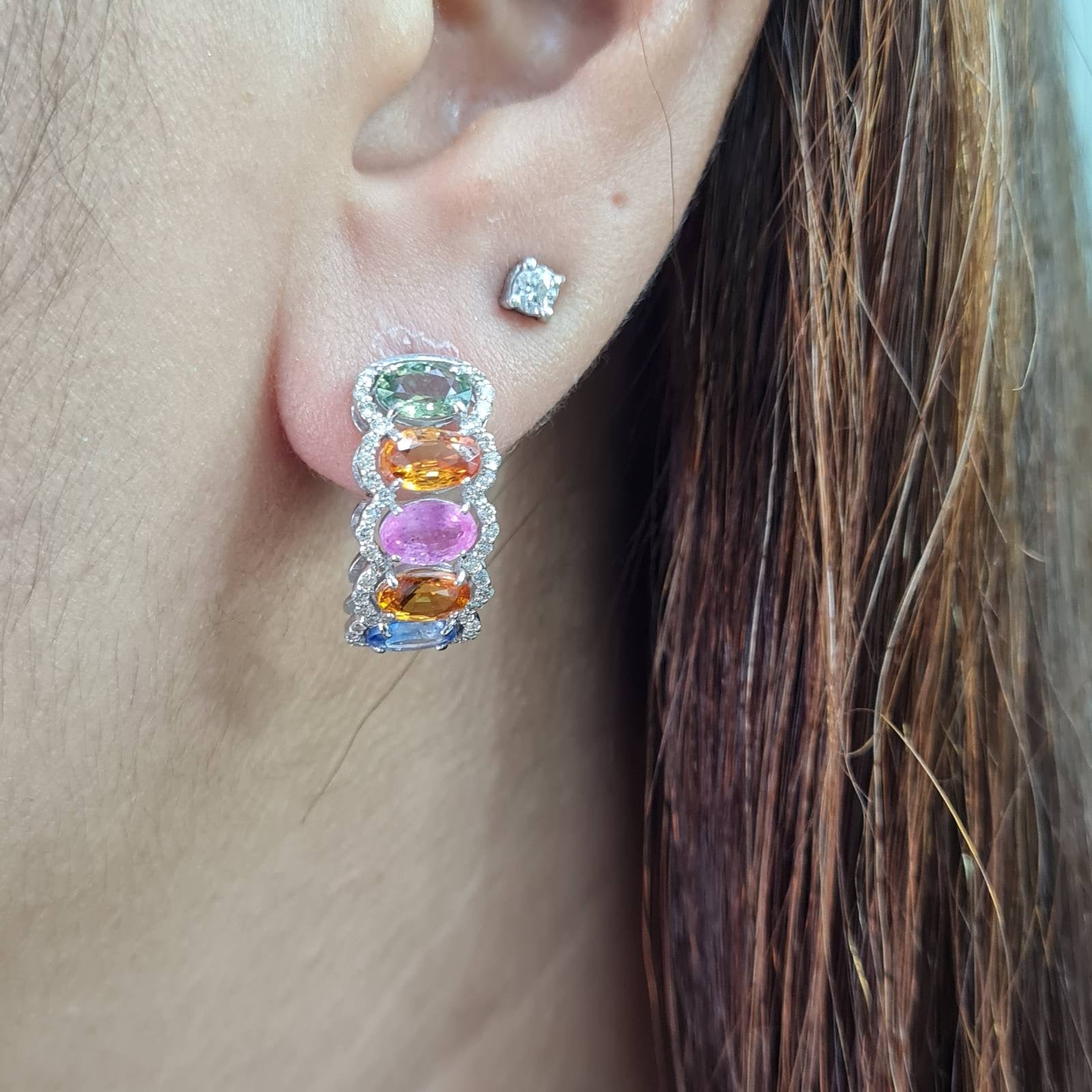Rainbow Sapphire Gemstones Diamond Earrings 18K