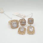 Golden Emerald Twin Double Halo Paved Dangling Diamond Jewelry Set 14K