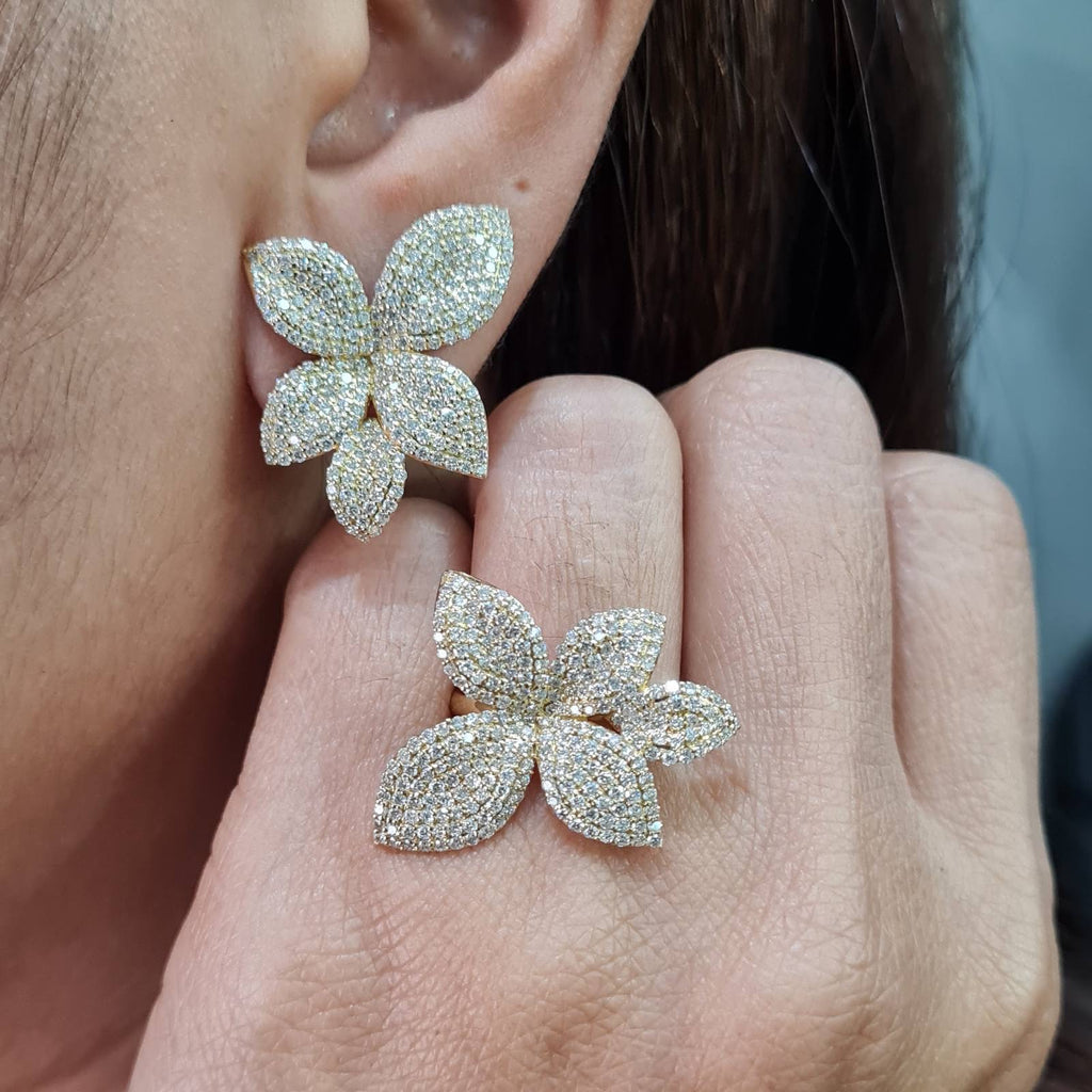Golden Floral Statement Diamond Jewelry Set 18K