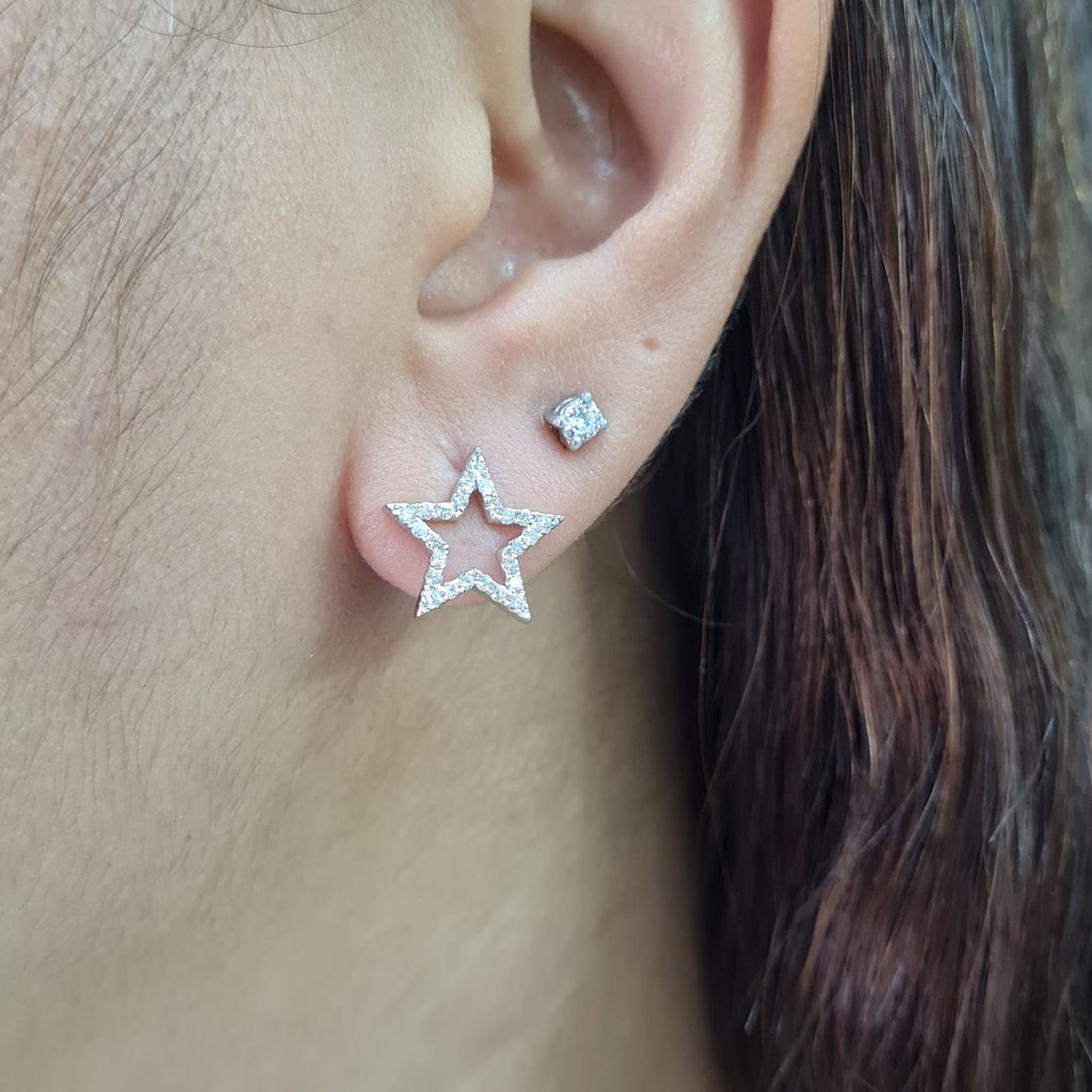 Star Paved Diamond Earrings 14K