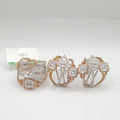 Three Tone Cushion Crossover Deco Diamond Jewelry Set 14K