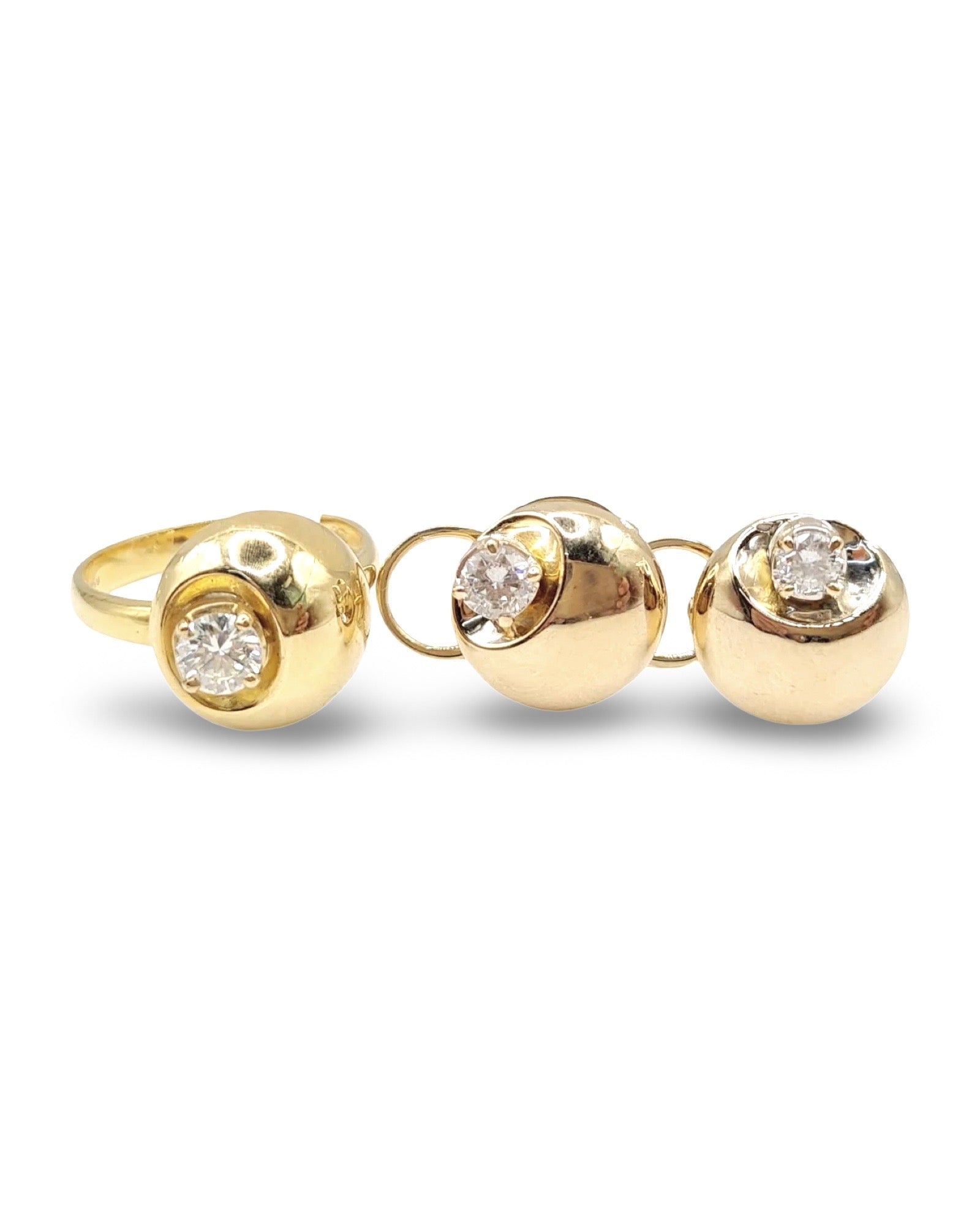 Golden Round Chunky Dome Diamond Jewelry Set 18K