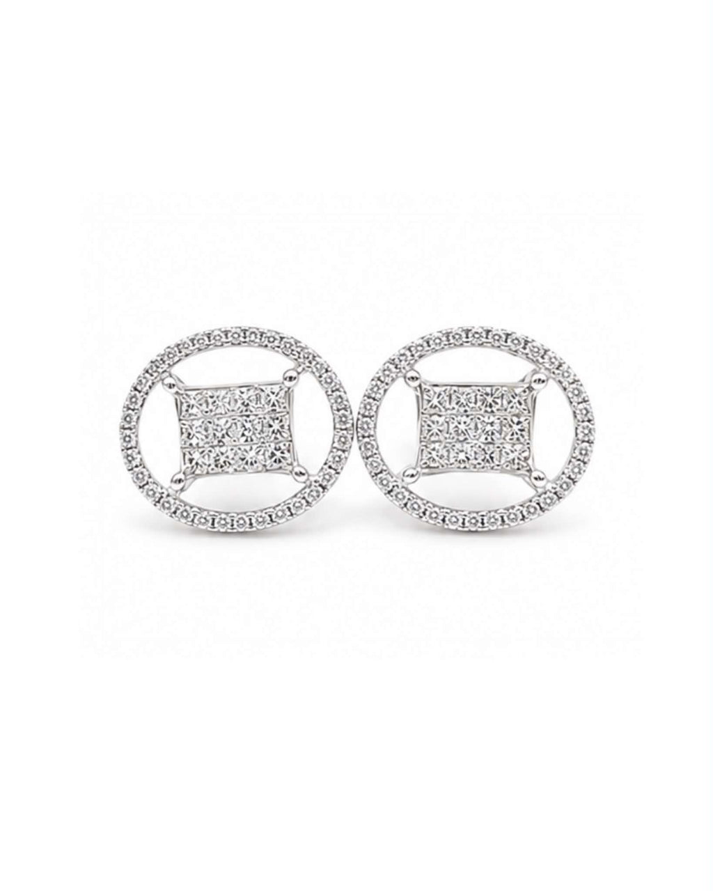Classic Oval Invisible Setting Stud Diamond Earrings 18K