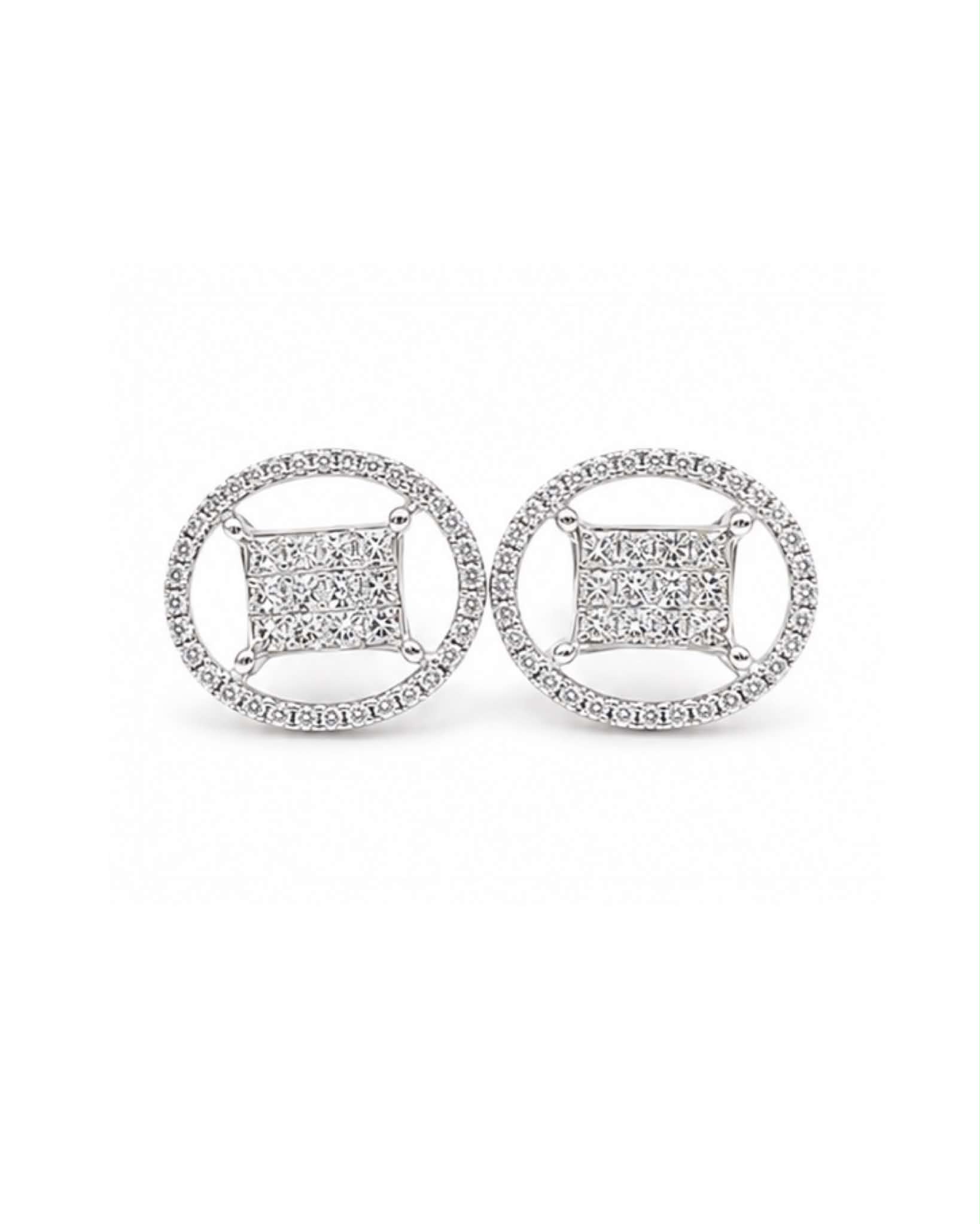 Classic Oval Invisible Setting Stud Diamond Earrings 18K