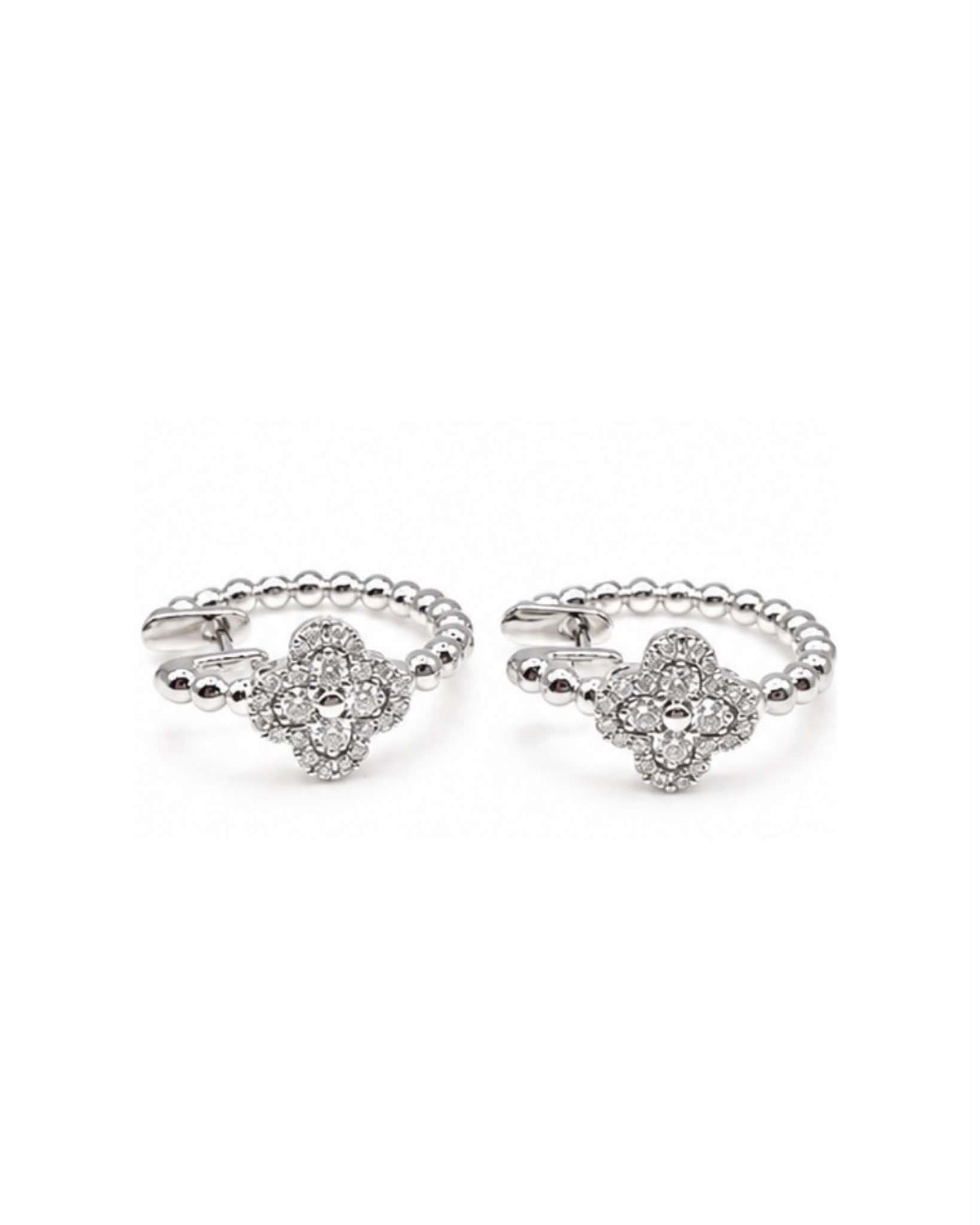 Classic Clover Beaded Hoop Diamond Earrings 14K