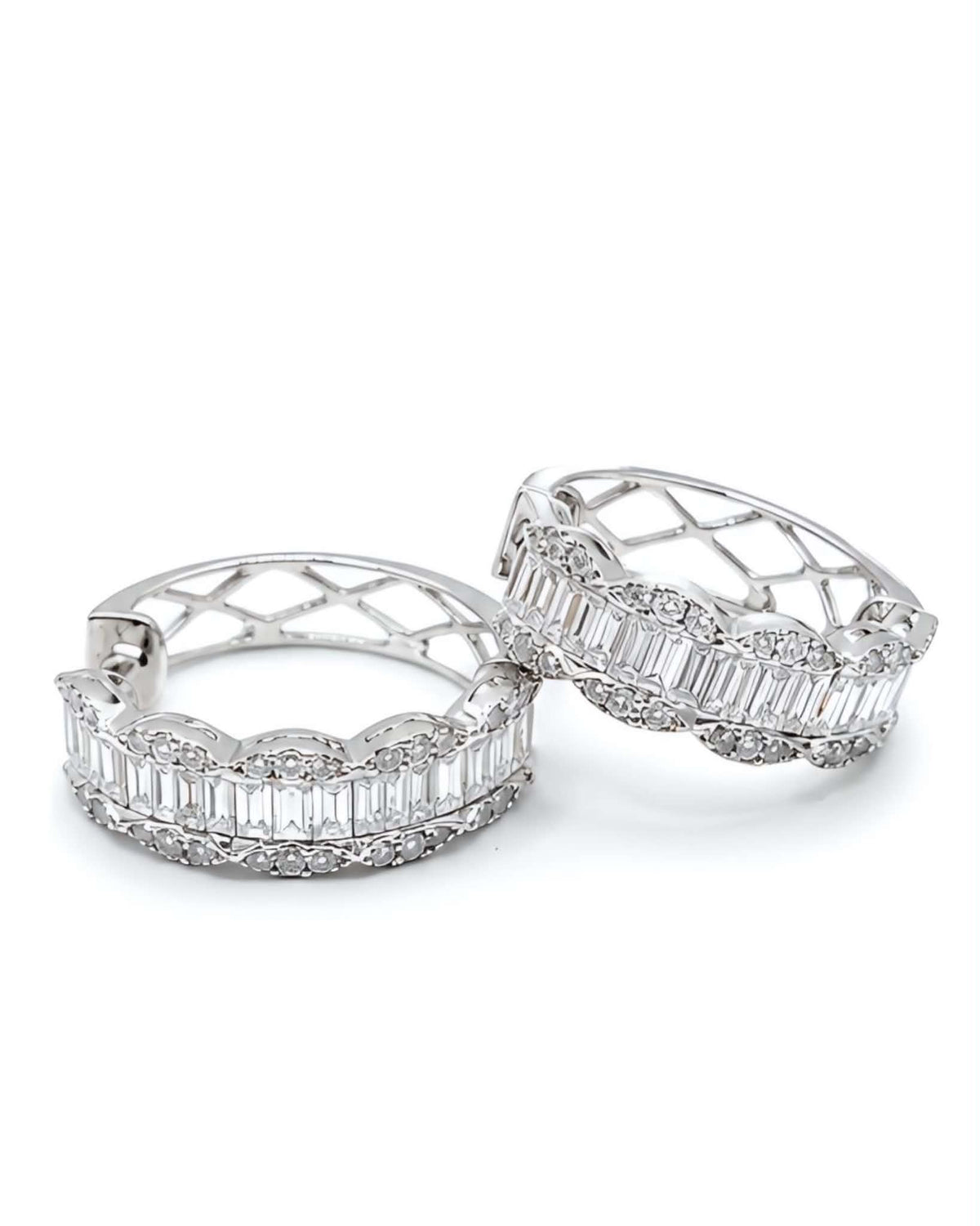 Classic Creole Oval Baguette Hoop Diamond Earrings 18K
