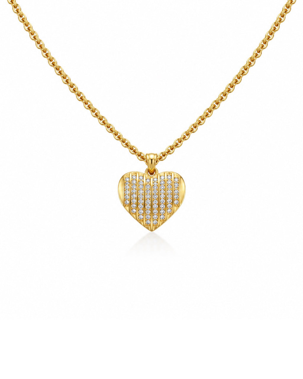 Classic Heart Stripe Pave Diamond Double Rope Chain Necklace 14K