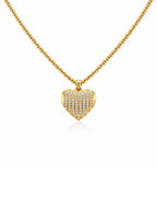 Classic Heart Stripe Pave Diamond Double Rope Chain Necklace 14K