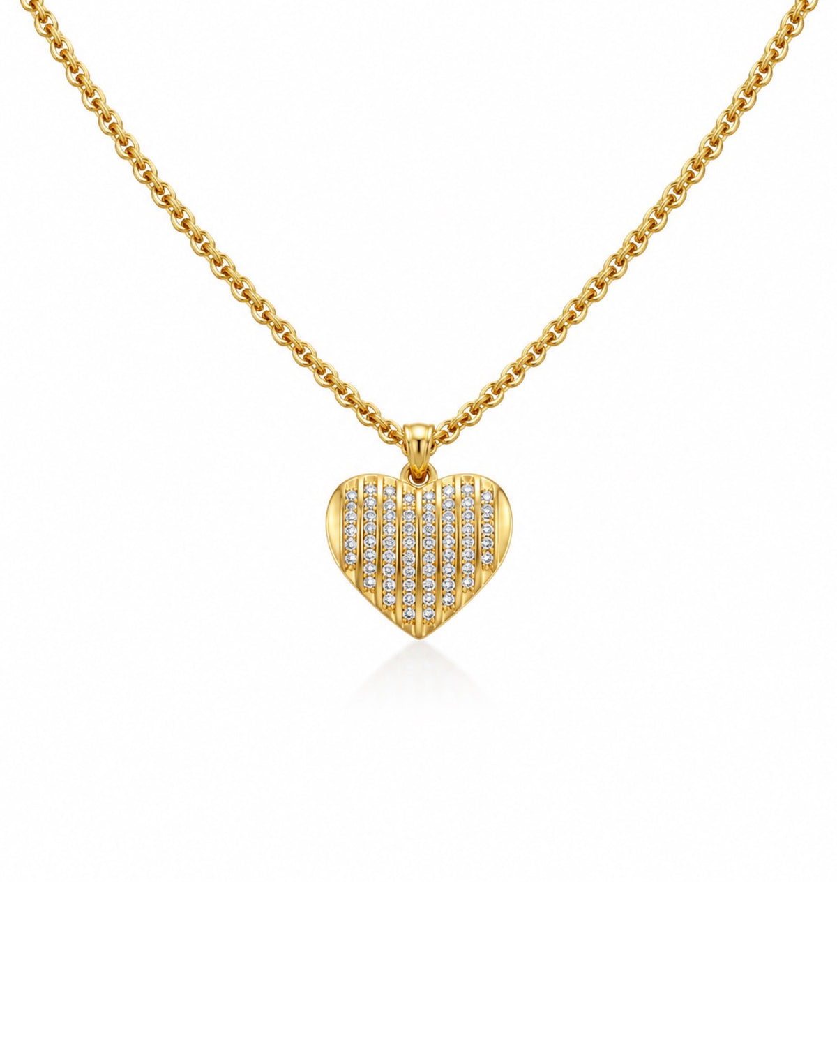 Classic Heart Stripe Pave Diamond Double Rope Chain Necklace 14K