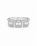 Classic Emerald Trio Half Eternity Diamond Ring 14K